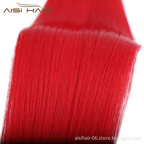 Aisi Hair 10A Unprocessed Red Human Hair Pre Bonded Keratin Double Drawn I Tip Human Hair Extension For Women